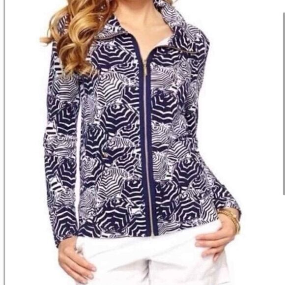 Lilly Pulitzer Leona Full Zip Jacket Top Oh Cabana Boy - Picture 1 of 11
